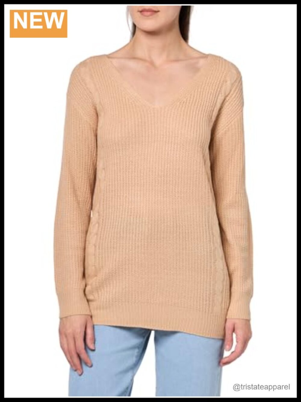 Oversized V Neck Jumper Longline Knit Acrylic